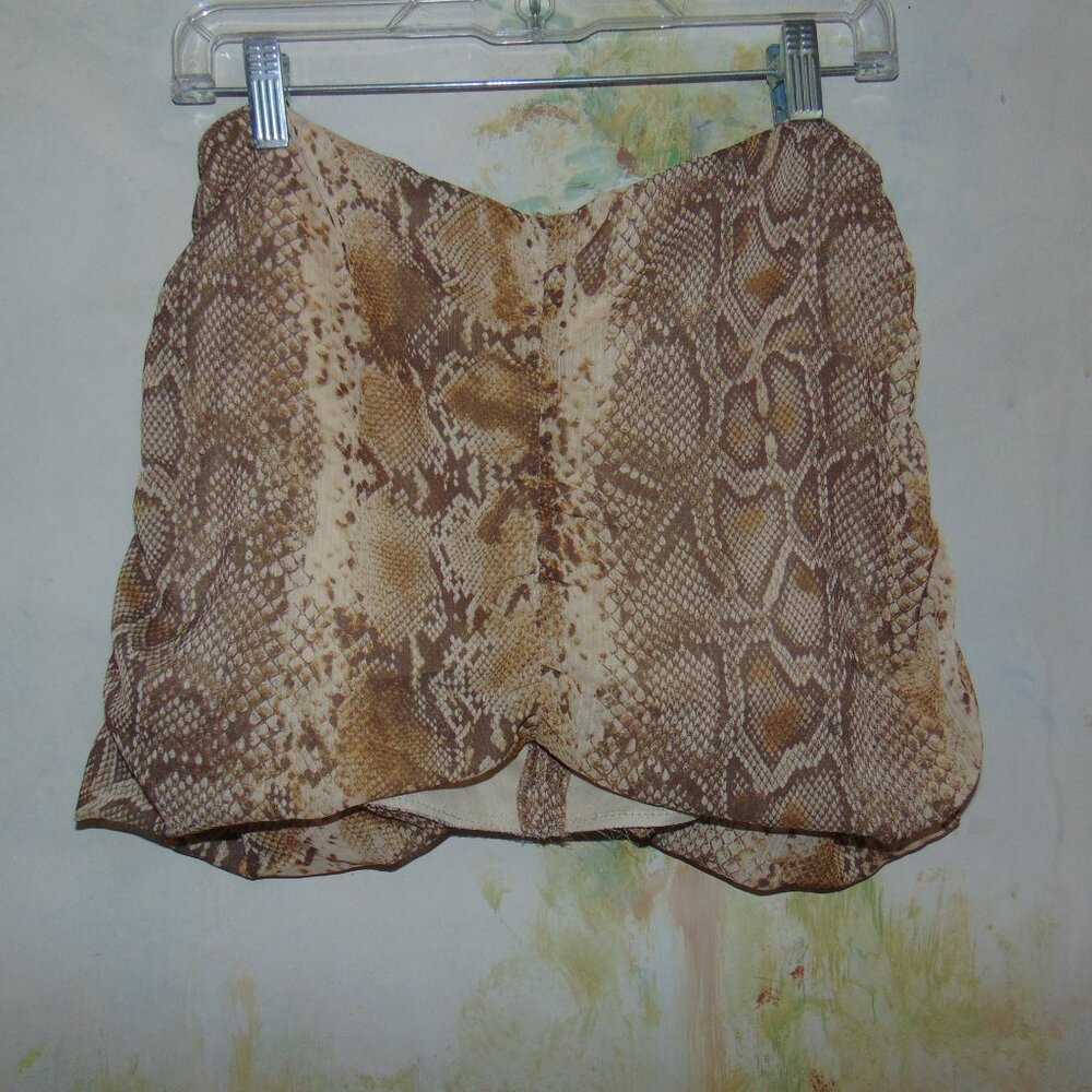 Primark Snakeskin Print Mini Skirt Ruched Sides Accents Beige Brown Womens 10 - Picture 3 of 6